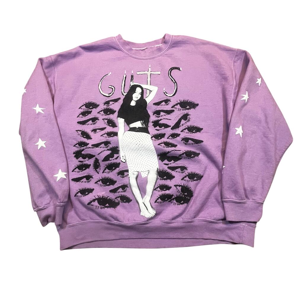 Olivia Rodrigo GUTS Album Purple Sweatshirt Star Sleeves Graphic Women‎ XL